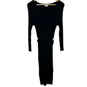 Mango MNG Black Ribbed Bodycon Stretchy Long Sleeve Midi Dress Size 10